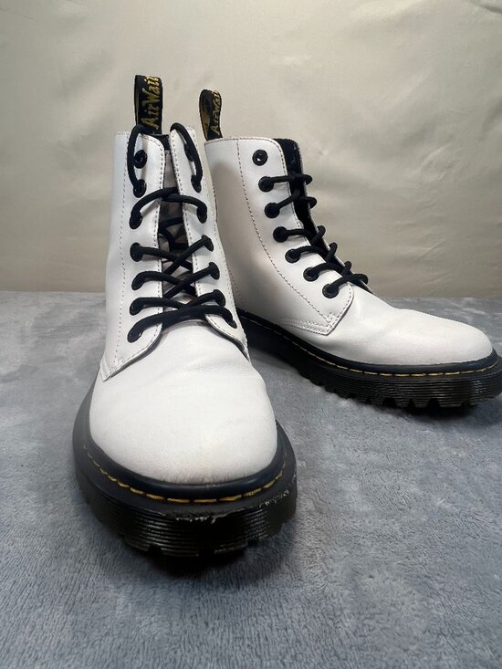 Dr. Martens Shoes - Dr Martens Luana AirWair white boot with yellow trim sz 8